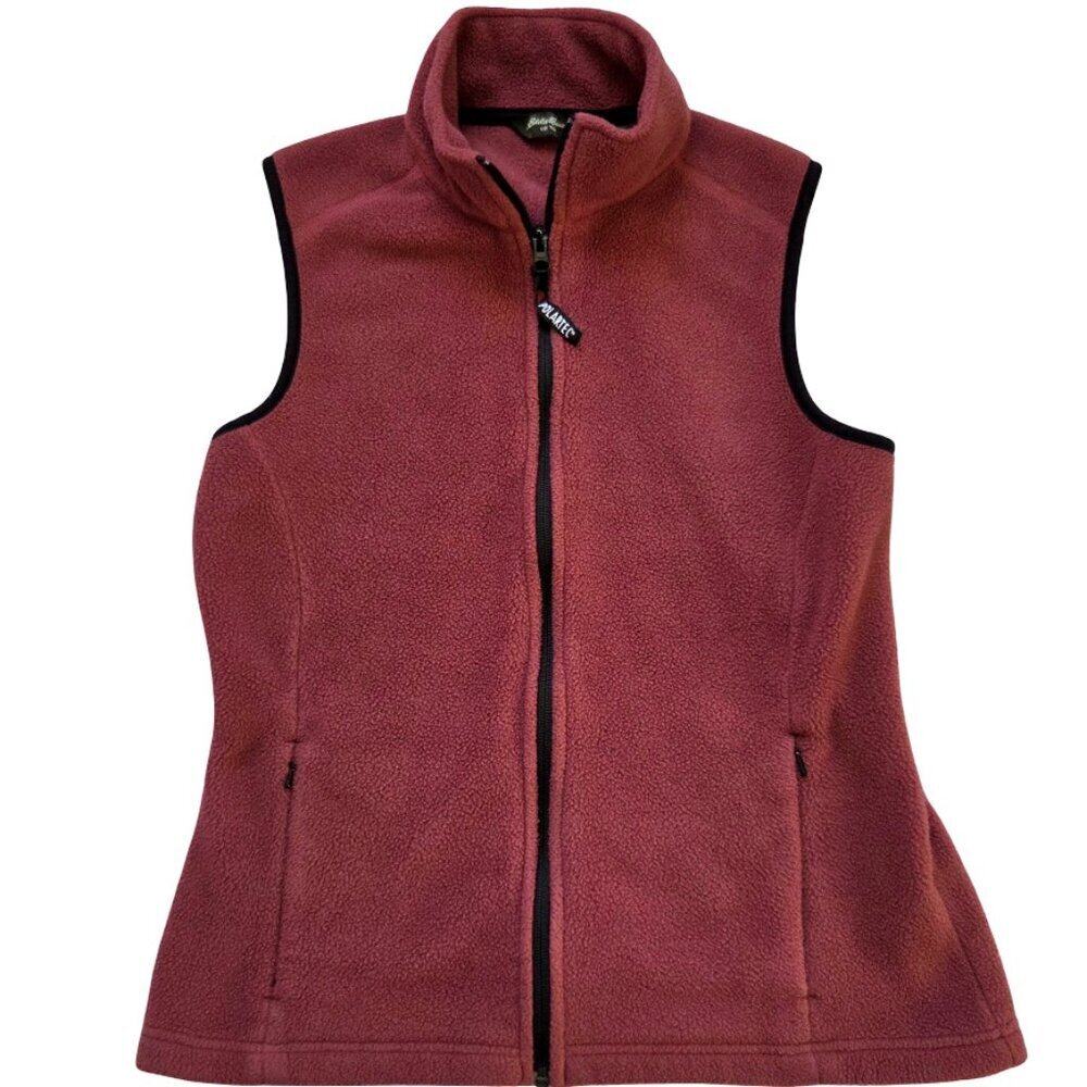 Eddie Bauer Fleece Vest Jacket Women's Size S Maroon Full Zip Sleeveless Hiking